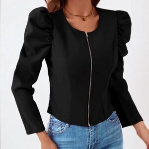 Elegant Black Zippered Women's Jacket